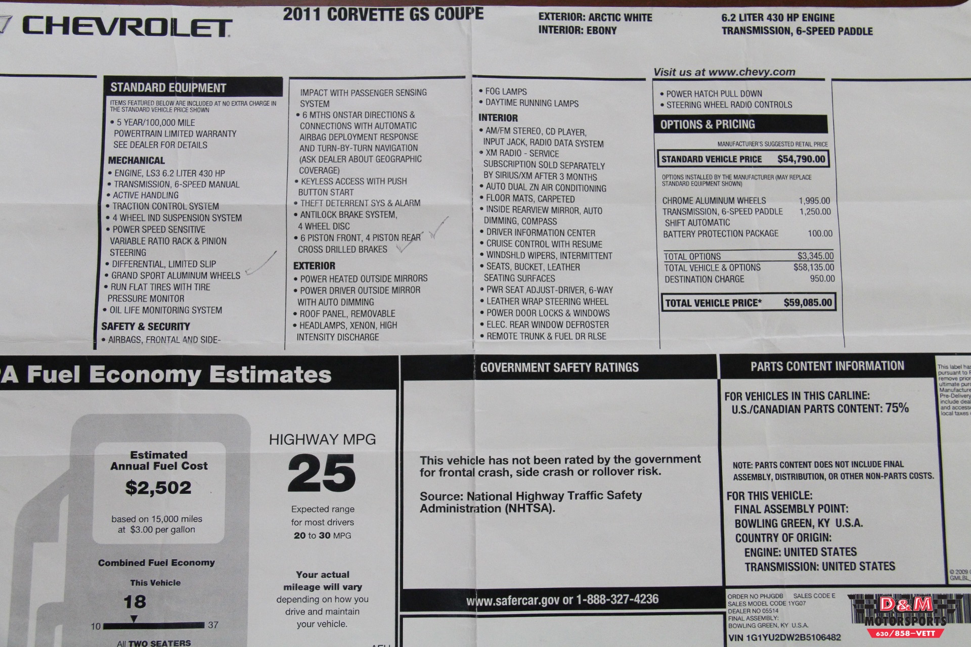 2011 Chevrolet Corvette Grand Sport Coupe Stock M6323 for sale near